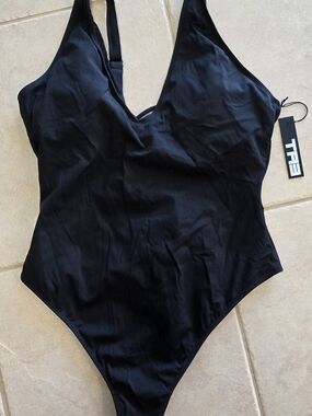 TA3 Plungey Thong One Piece Swimsuit Black 2X Reg/long New Snatched Waist